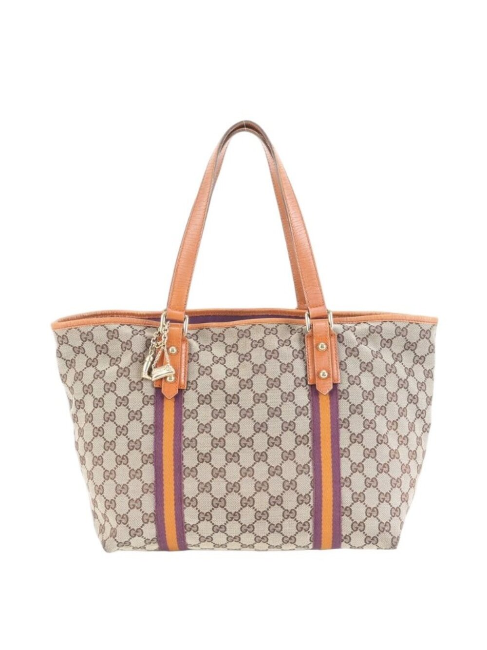 Gucci GG Canvas Sherry Line Leather Tote Shoulder Hand Brown Rem